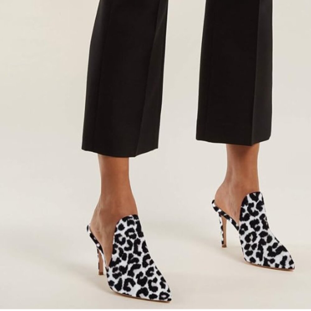 Fowt White Leopard Print Side V Cut Pointed Toe H… - image 1